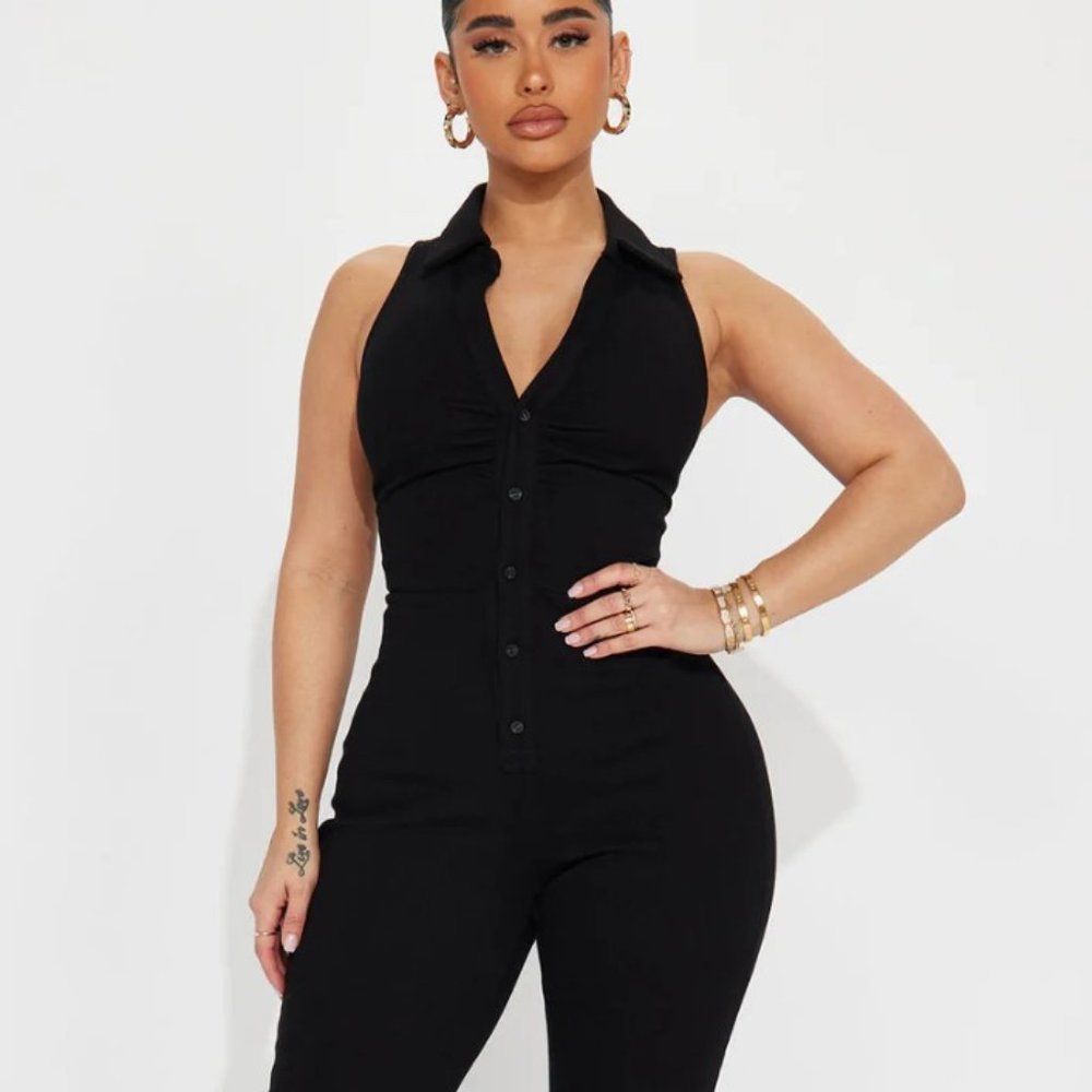 Black Ribbed Jumpsuit FASHION NOVA